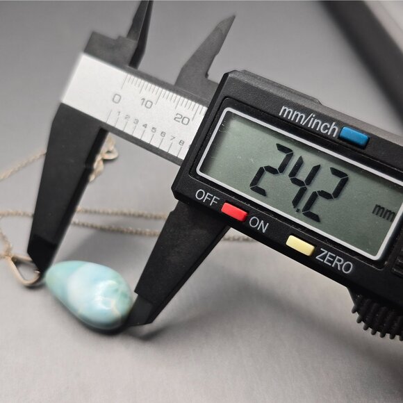 VTG Sterling Silver Larimar Pendant Necklace 18" Teardrop Signed F 6.79g - Picture 8 of 15